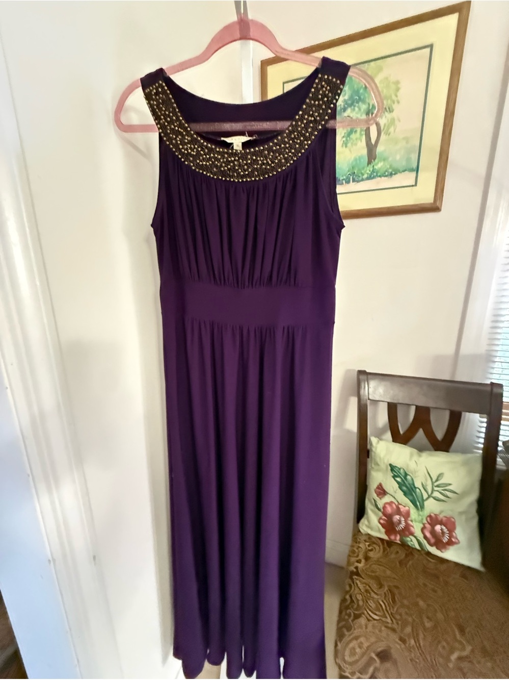 Sandiva Sleeveless Maxi Dress with a Beaded Collar. Fair Preloved. Size Medium.